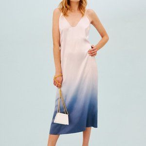 Reformation Sofia 100% Silk Slip Midi Dress in Blue Lavender Gradient